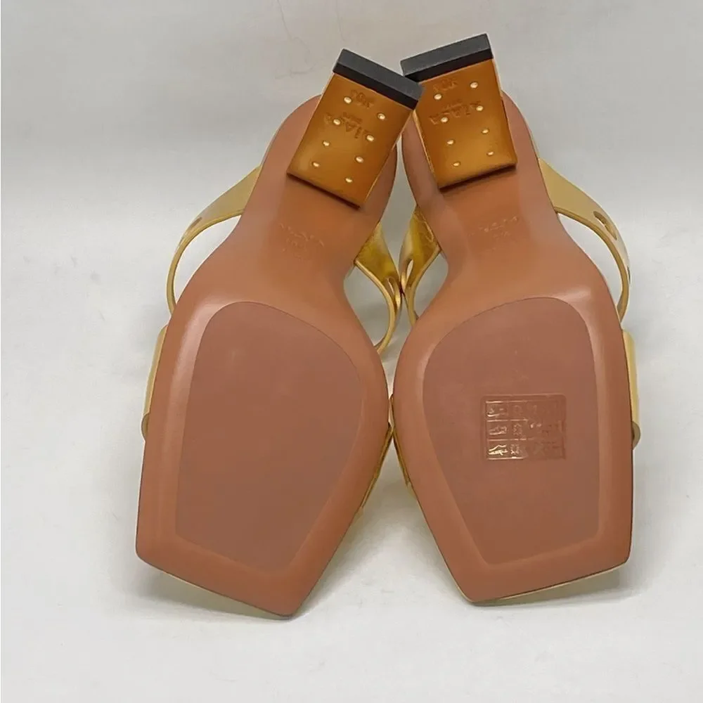 Alaia Perforated Metallic Square Toe Mules Sandal size 40.5